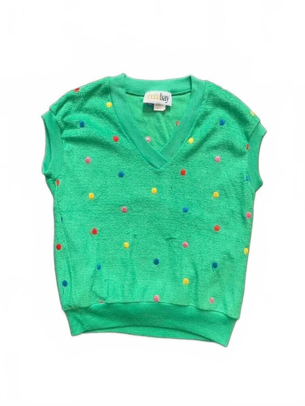 Vintage Eccobay Terry Dot V-Neck Sweater Vest Small